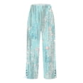 thumbnail image 7 of Pxxlle Cotton Linen Pants Women Fashion Floral Graphic Pant Casual Summer Elastic Waisted Trousers Wide Leg Lounge Pants with Pockets Blue M, 7 of 7