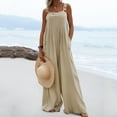 thumbnail image 2 of B91xZ Womens Wide Leg Jumpsuits Workout Ribbed Sleeveless Sport Jumpsuits,Khaki S, 2 of 5