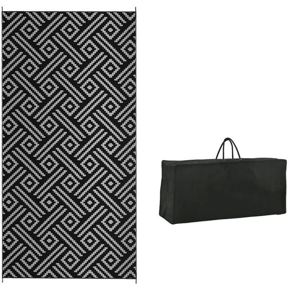 Spaco Carpet RV Camping Rugs with Carry Bag, 9' x 18' Reversible Outdoor Rug, Black & Gray Geometric