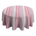 thumbnail image 4 of Pink and Green Striped Pattern Round Tablecloth 60"x60",Wrinkle Wipeable Table Cloth for Kitchen Dining Room Picnic Patio Party, 4 of 6