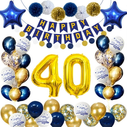 40th Birthday Balloons for Men, 40th Birthday Decorations in Gold and Blue, 40th Birthday Decorations, 40th Birthday Balloons for Women and Men, 40th Birthday Party Decorations