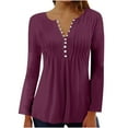 thumbnail image 1 of HKEJIAOI Polyester Long Sleeve Solid Top Women Button Down Round Neck Classic Fit, 1 of 4