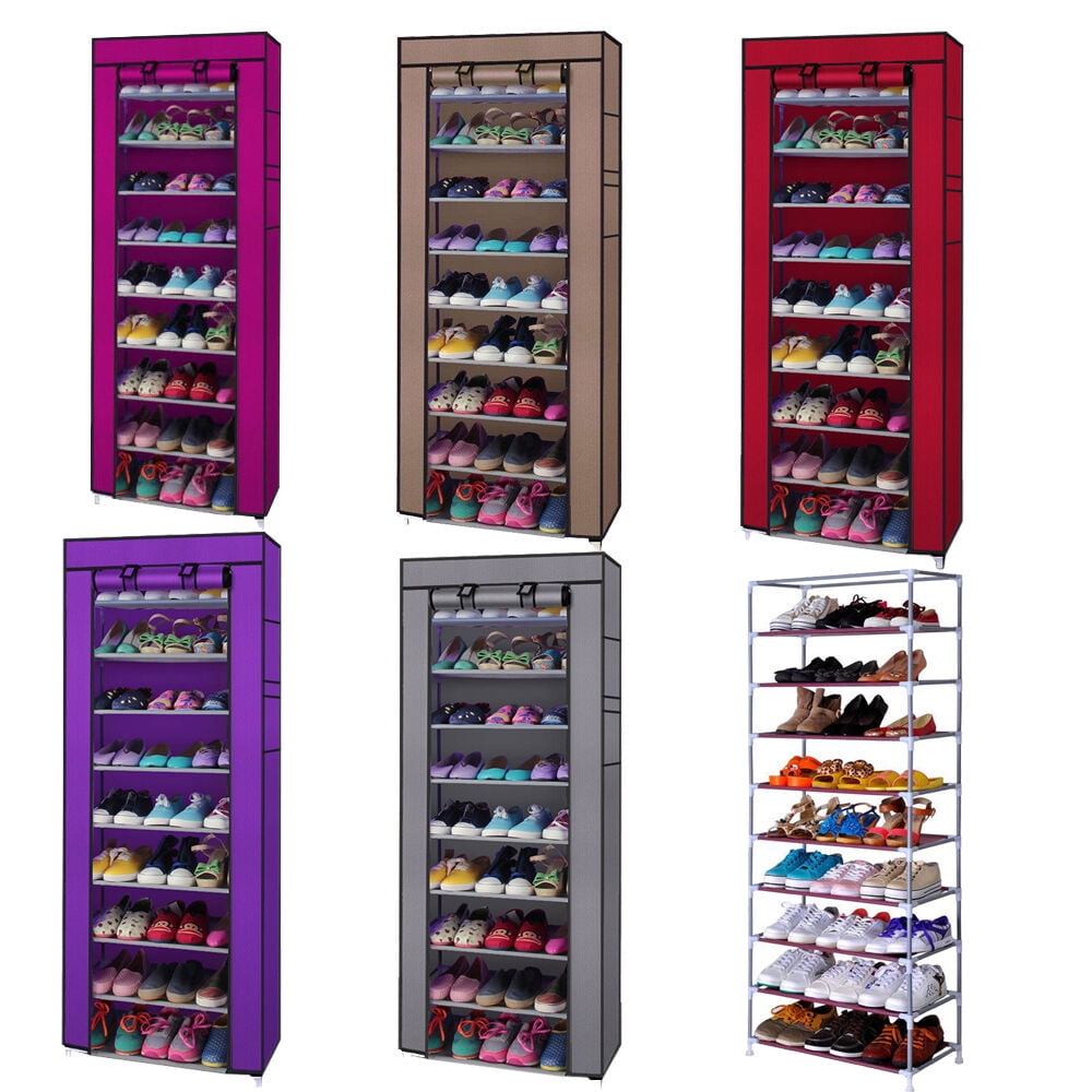 Portable 10 Layer Shoe Rack Closet Organizer 9 Grid Shelf Storage Cabinet US 