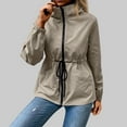 thumbnail image 3 of Fiaer,Oversized Full Zip Hooded Jackets for Women,Women's Drawstring Loose Fit Windproof Tops,Ladies Long Sleeve Lightweight Outerwear with Pockets Khaki XL, 3 of 9