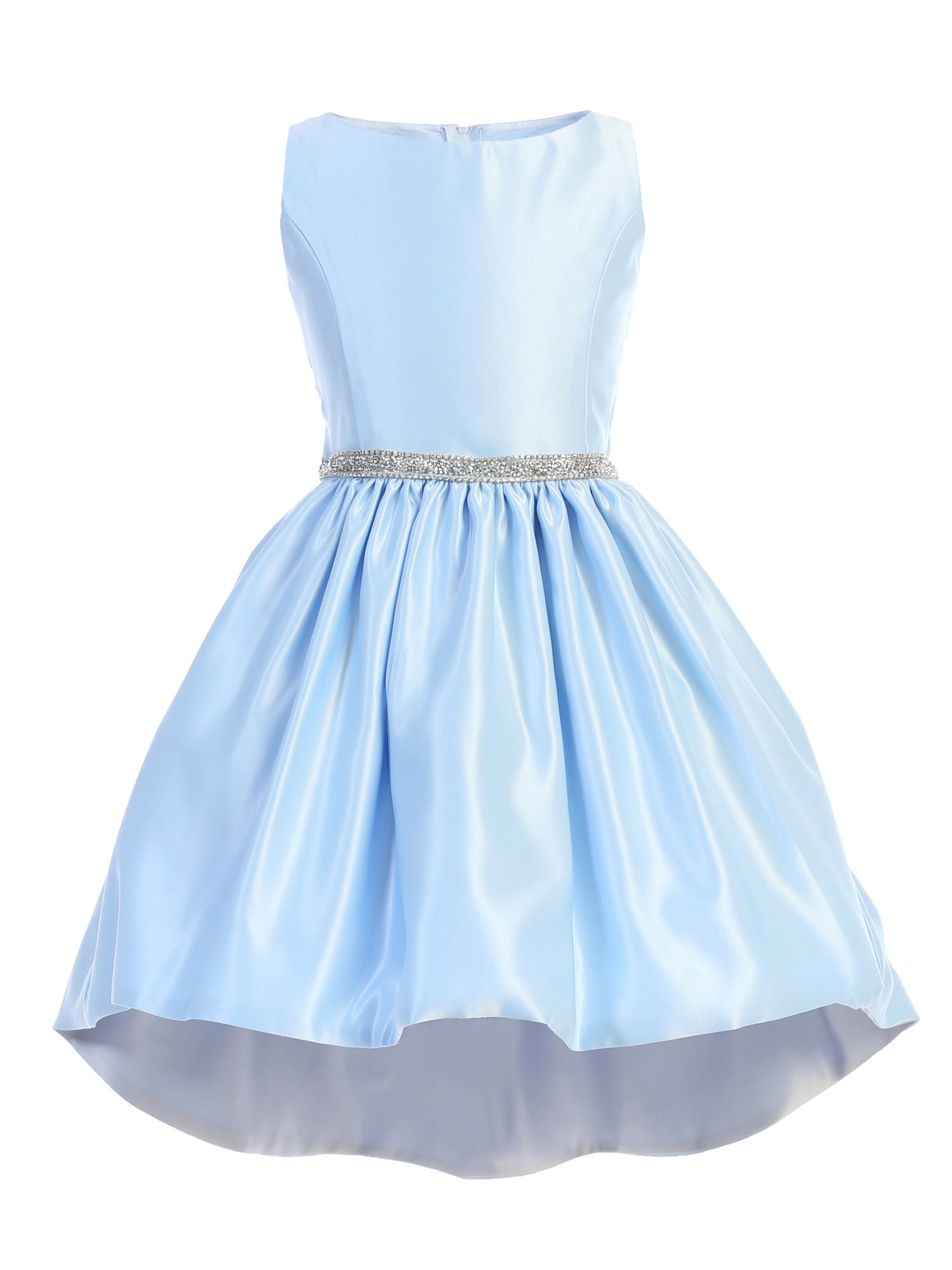 Sweet Kids Little Girls Light Blue Shiny Satin HiLow Special Occasion