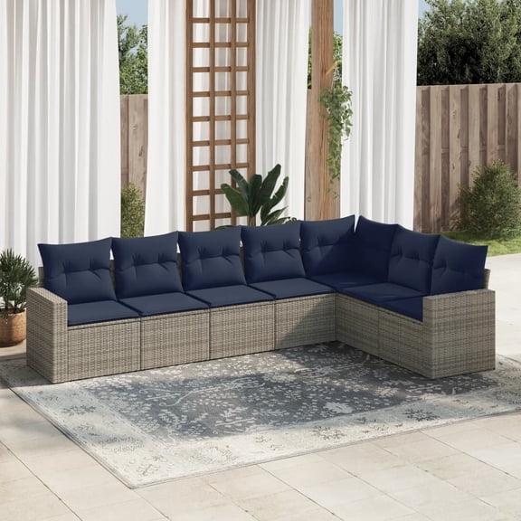 vidaXL 7 Piece Patio Sofa Set with Cushions Gray Poly Rattan