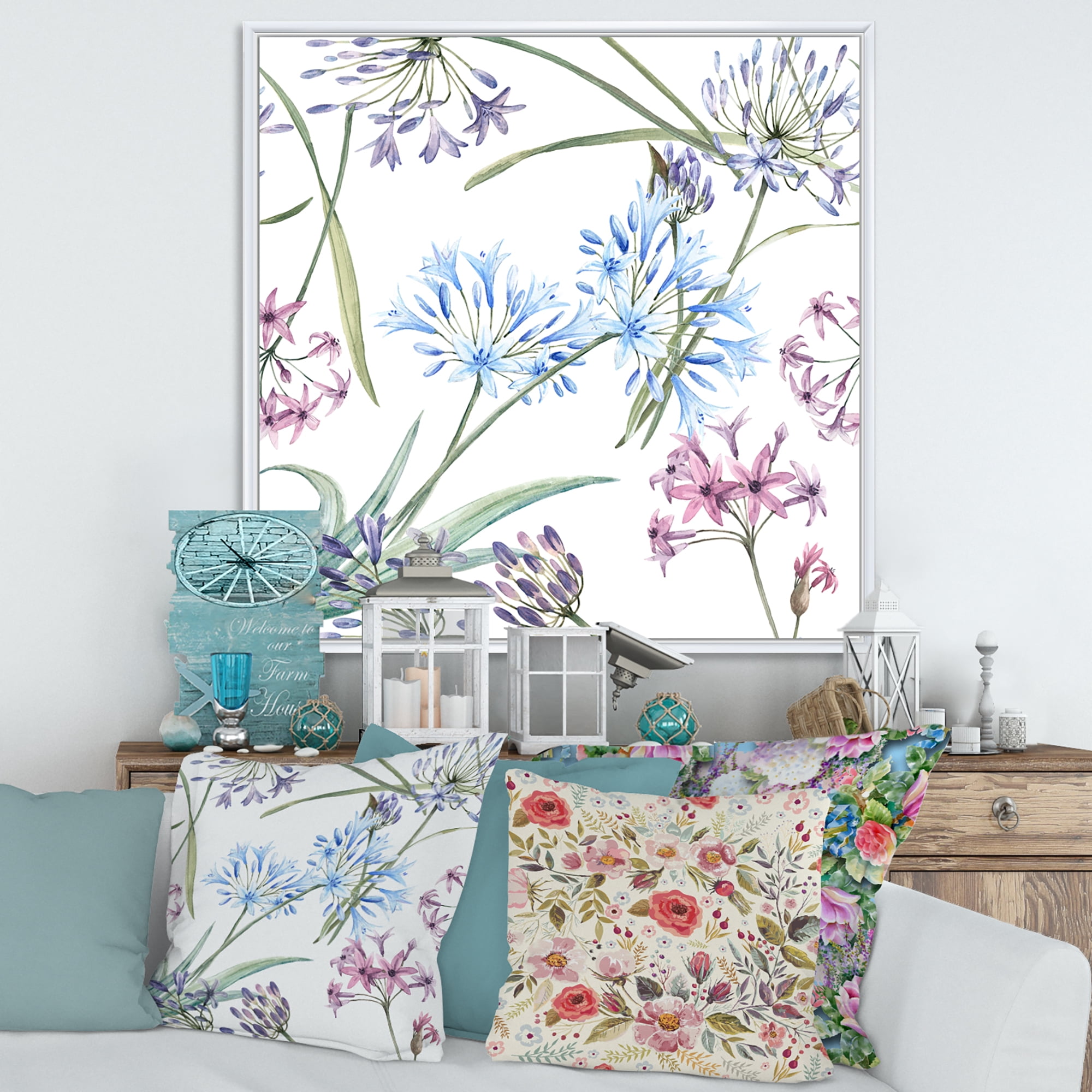 Designart 'Vibrant Summer Wildflowers On White II' Traditional Framed Canvas Wall Art Print
