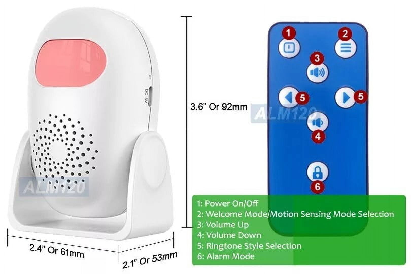 Portable Motion Sensor Alarm Entrance Alert Chime With 125dB Siren Sound And IR Remote