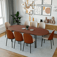 thumbnail image 2 of LeisureMod Tule 9-Piece Dining Set in Steel Frame with 8 Velvet Seat Dining Chairs and 71" Oval Dining Table with MDF Tabletop, Walnut/Beige, 2 of 21