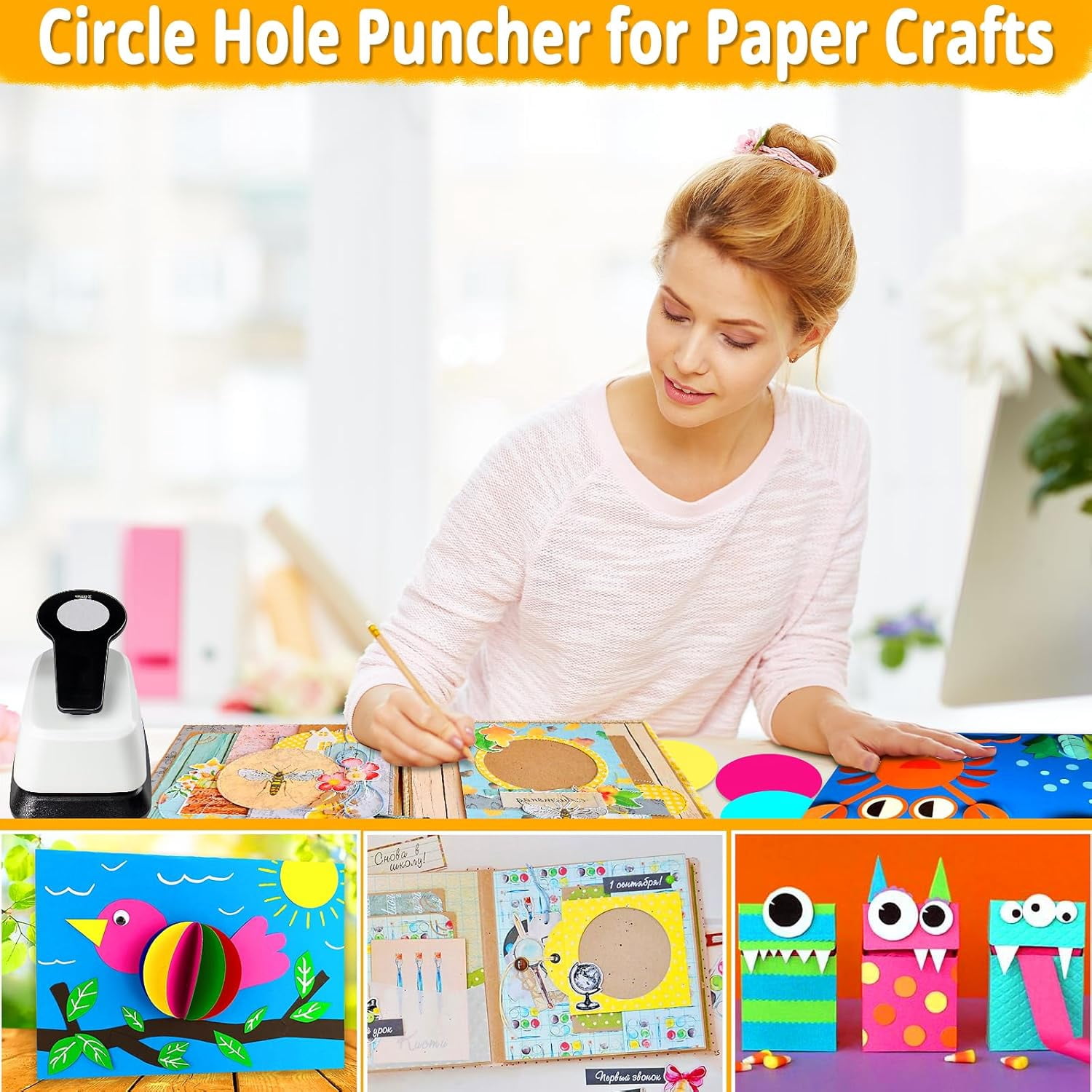 Circle Punch 4 Pcs Craft Punches for Scrapbooking - Different Size Hole Puncher for Card Making and Art Projects