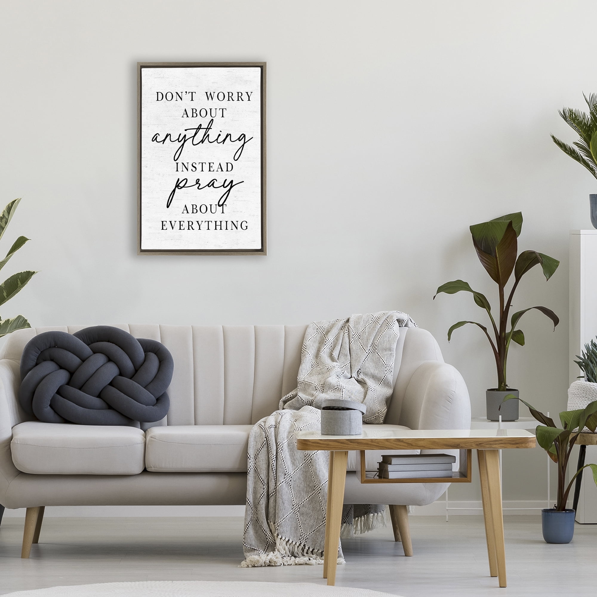 Pray Instead Of Worry Brown Framed Floater Canvas Wall Art, design by Lettered and Lined