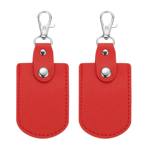Uxcell Leather Key Fob, 2 Pcs Leather Key Fobs with Key Rings DIY Keychain Holder for Car Keys, Red