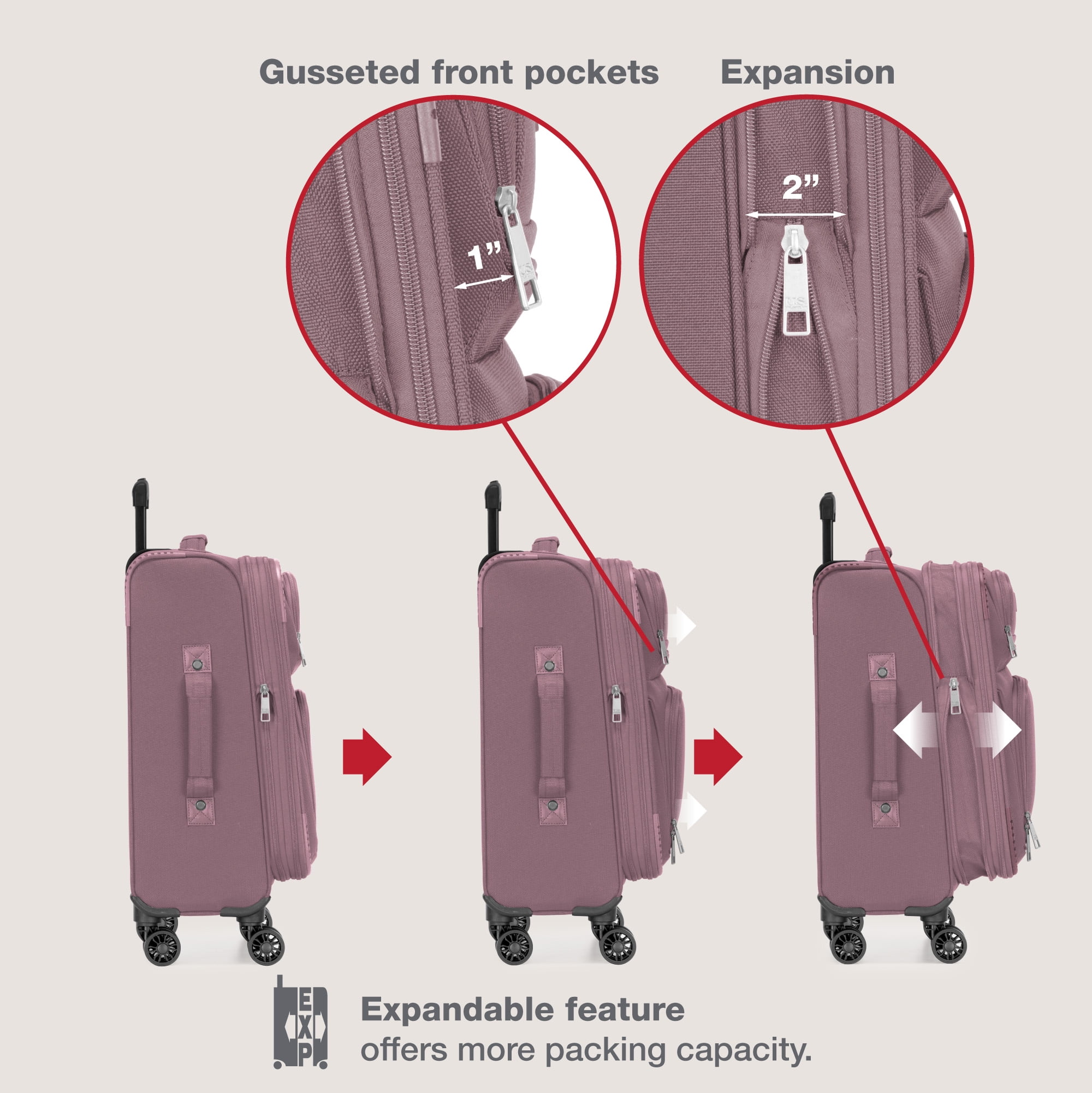U.S. Traveler Rio 2-Piece Expandable Softside Carry-on Luggage Set - Spinner Wheels, TSA-Approved, Tote Bag, Lightweight Travel Suitcase, Mauve (22/14)