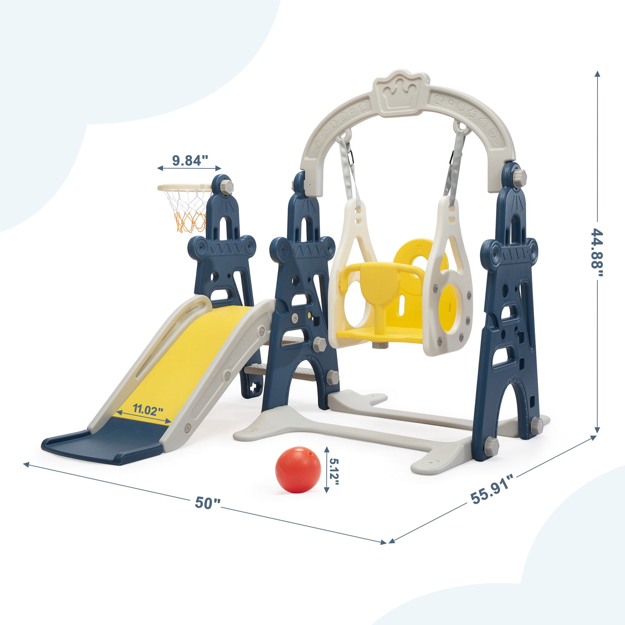 TOBBI 4 in 1 Slide and Swing Set for Toddlers, Indoor Slide Climber Toy, Swing Style,Blue,1+