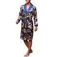 thumbnail image 2 of Previn Men's Long Sleeve Robe Satin Pjs Spring Lightweight Cool Knee Length Pajamas Long Summer Luxury Bathrobe Blue Small, 2 of 5