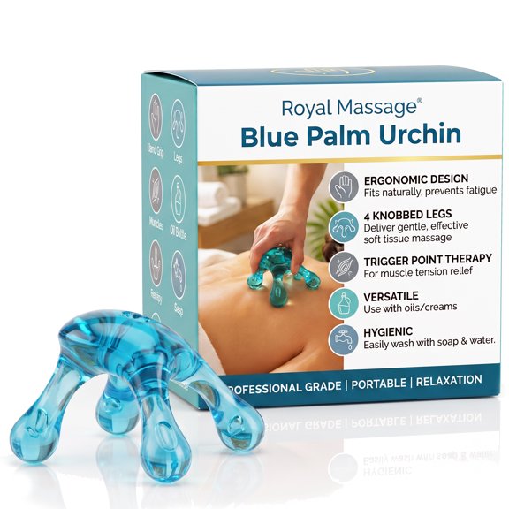 Royal Massage Blue Palm Urchin – 4-Point Handheld Soft-Tissue and Trigger-Point Massage Tool with Ergonomic Grip