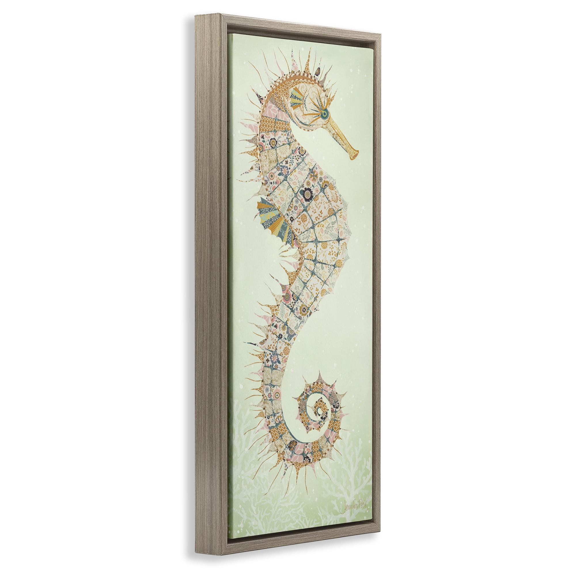 Stupell Industries Patterned Spikey Seahorse Animals & Insects Painting Brown Floater Framed Canvas Art Print Wall Art, 11 x 25