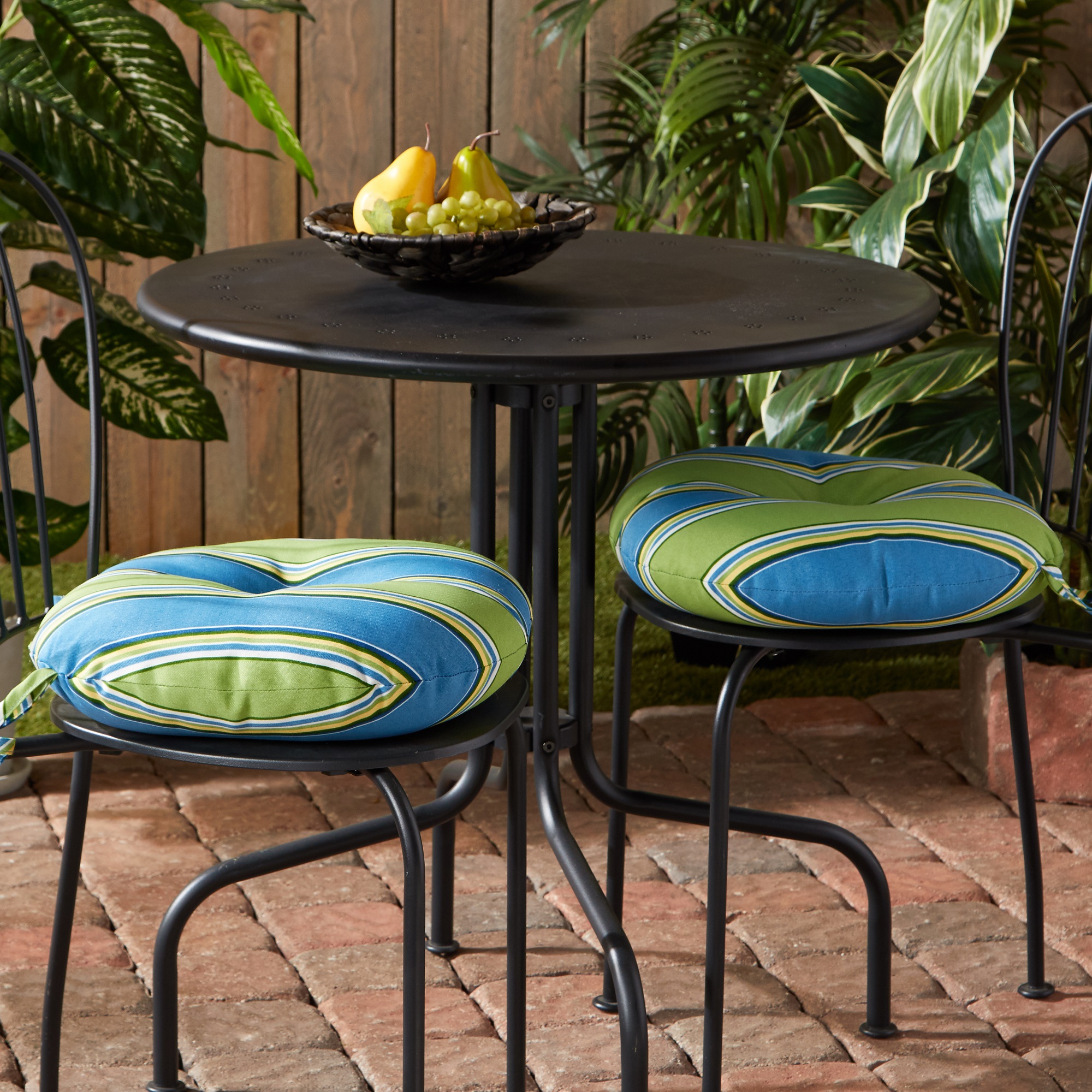 Greendale Home Fashions Cayman Stripe 15 in. Round Outdoor Reversible Bistro Seat Cushion (Set of 2) - image 3 of 7