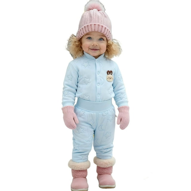 RXMEKW Thermal Open-Crotch Set Cardigan And Pants For Infants Winter Wear Long Sleeve Beige 100