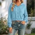 thumbnail image 2 of Women's Cropped Button Down Hoodie Drawstring Long Sleeve Sweatshirt with Pockets, 2 of 8