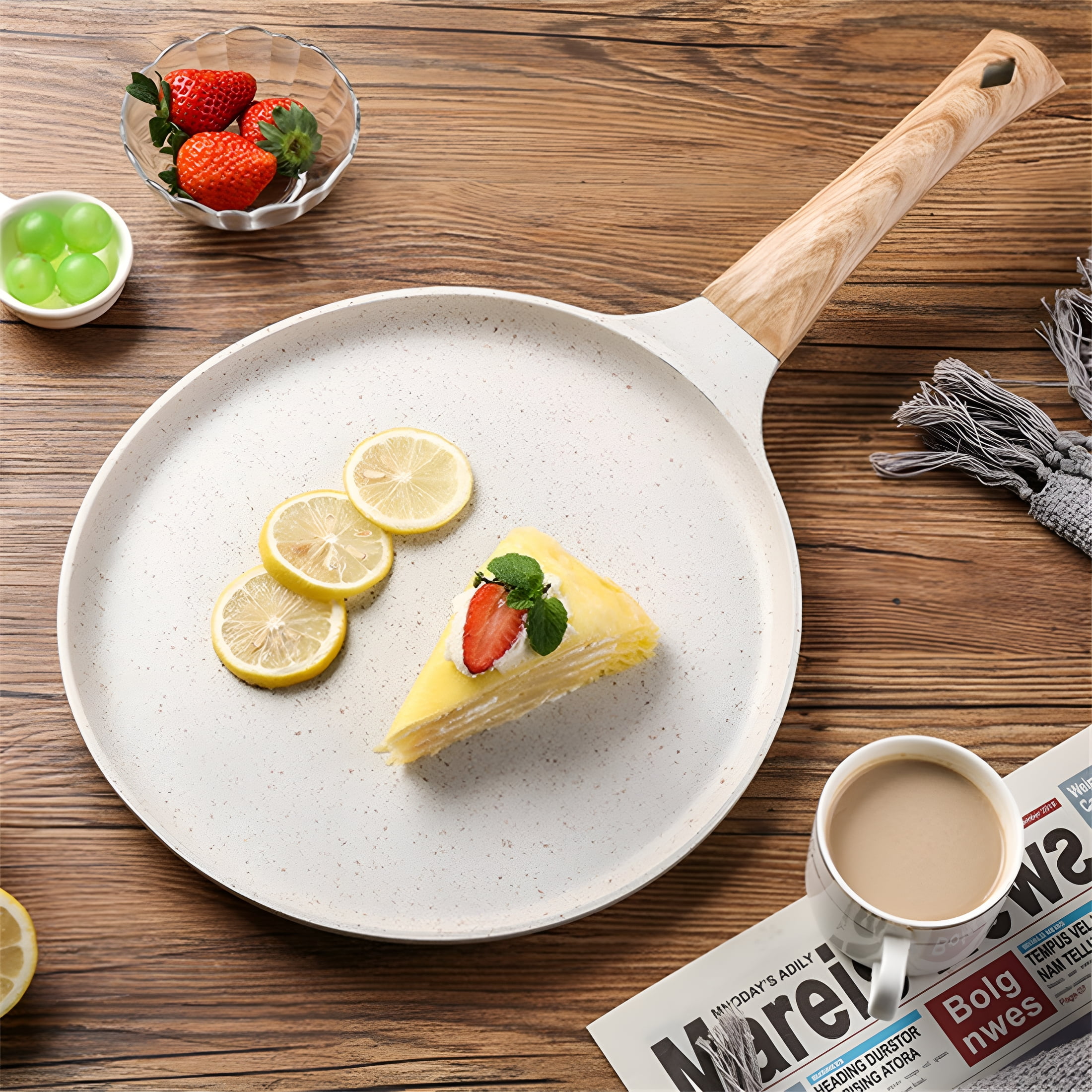 ACDANC Nonstick Crepe Pan with Spreader,Natural Ceramic Coating Pan Pancake Flat Skillet Griddle with Stay-Cool Handle,Induction Compatible (2 Size Options)