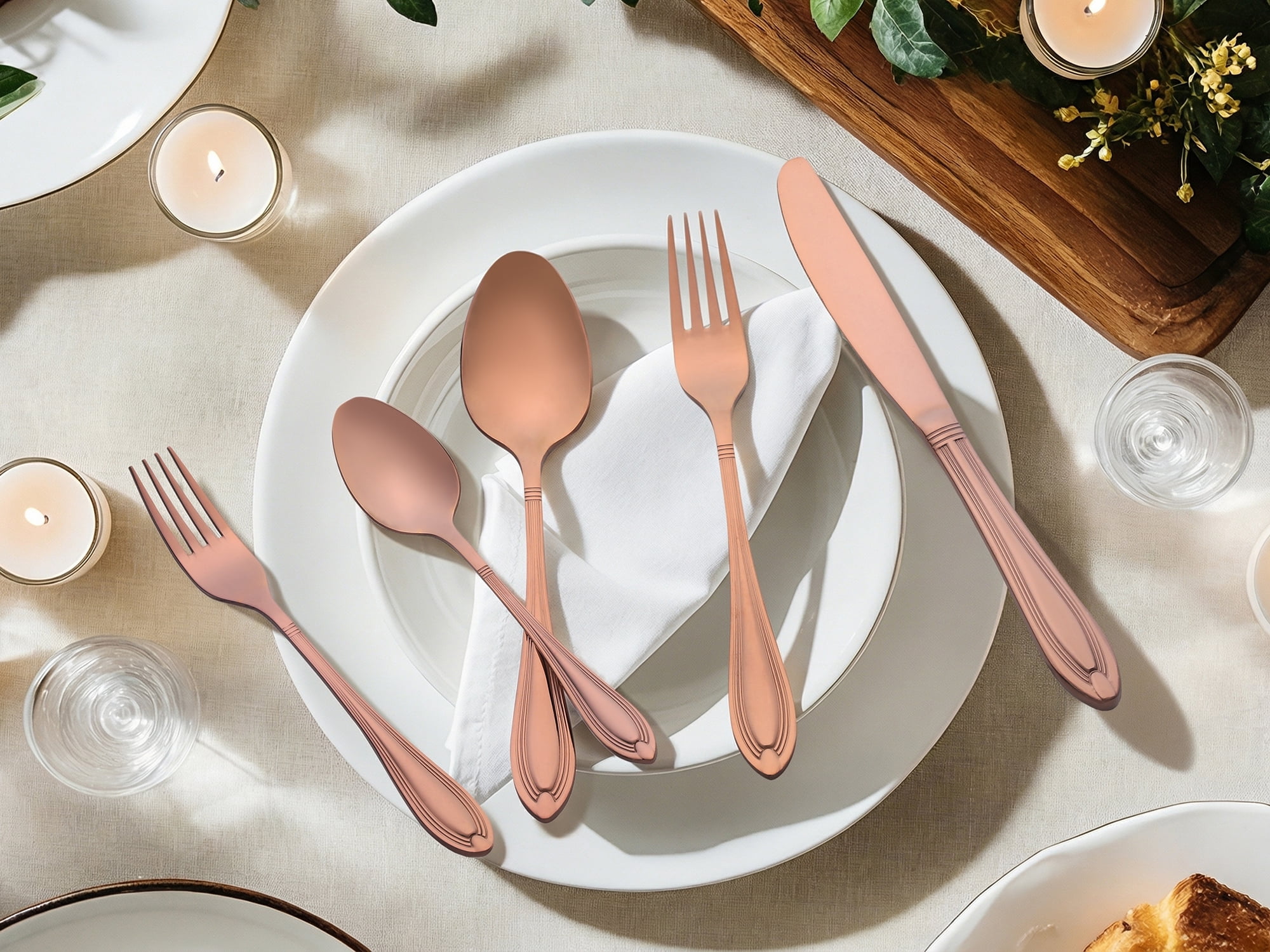 Unique Bargains 20 Pieces Stainless Steel Flatware Silverware Set Rose Gold