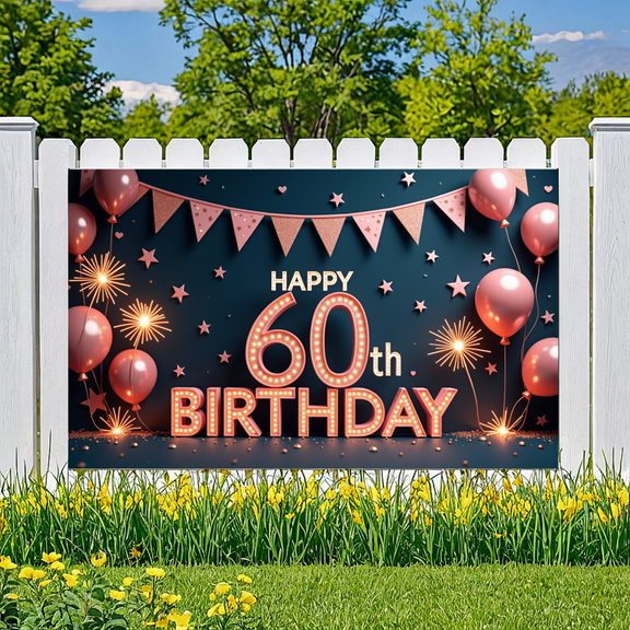 Decorative Design Birthday Banner Glitter Happy 60th Birthday Balloon for Milestone Celebration Party Decoration Event