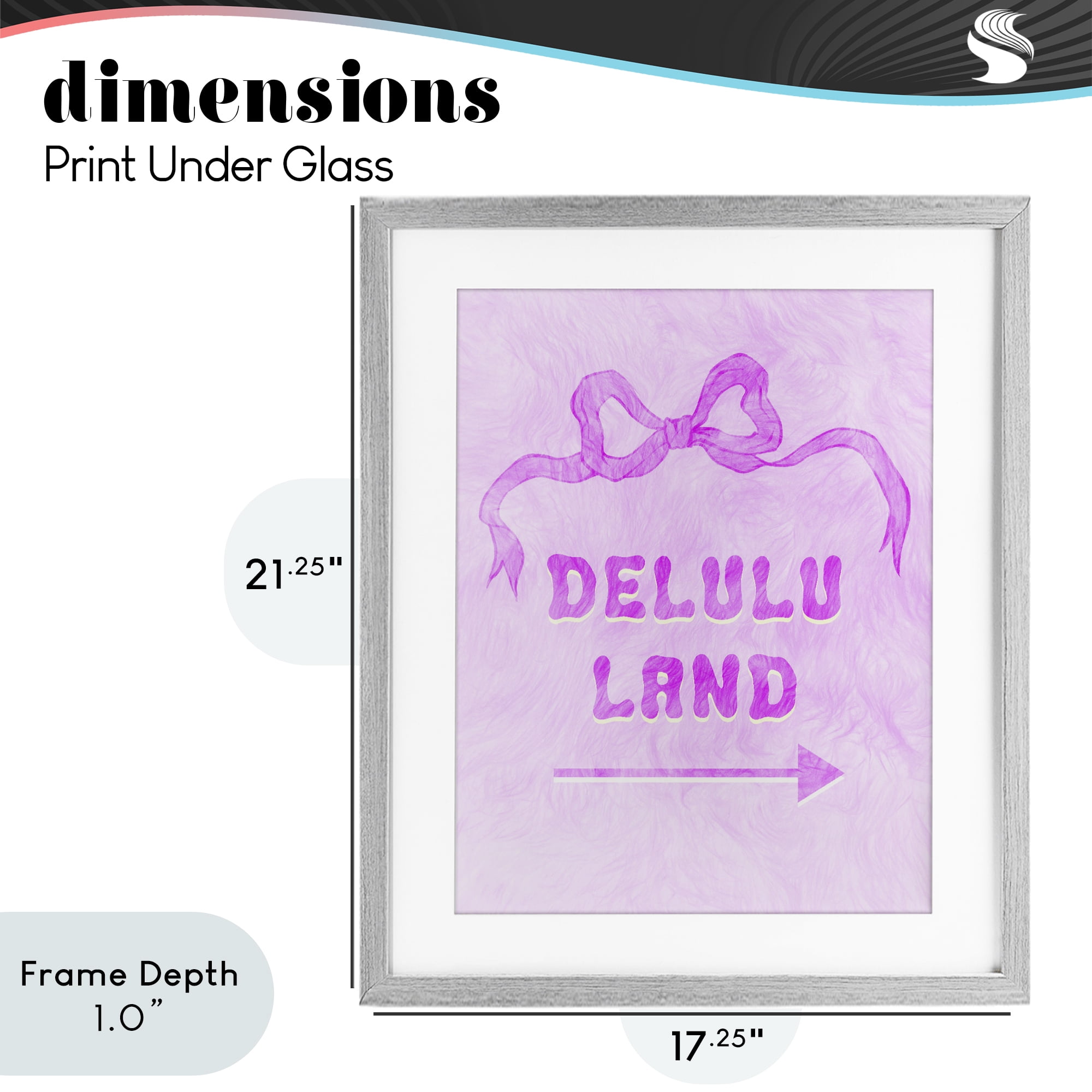 Stupell Industries Delulu Land Feminine Ribbon Gray Framed Print Under Glass, design by Ziwei Li