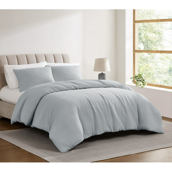 Cannon Heritage Cotton Waffle 3-Piece Full/Queen Duvet Set in Grey, Cotton , Adult, All Season, OEKO-TEX Certified