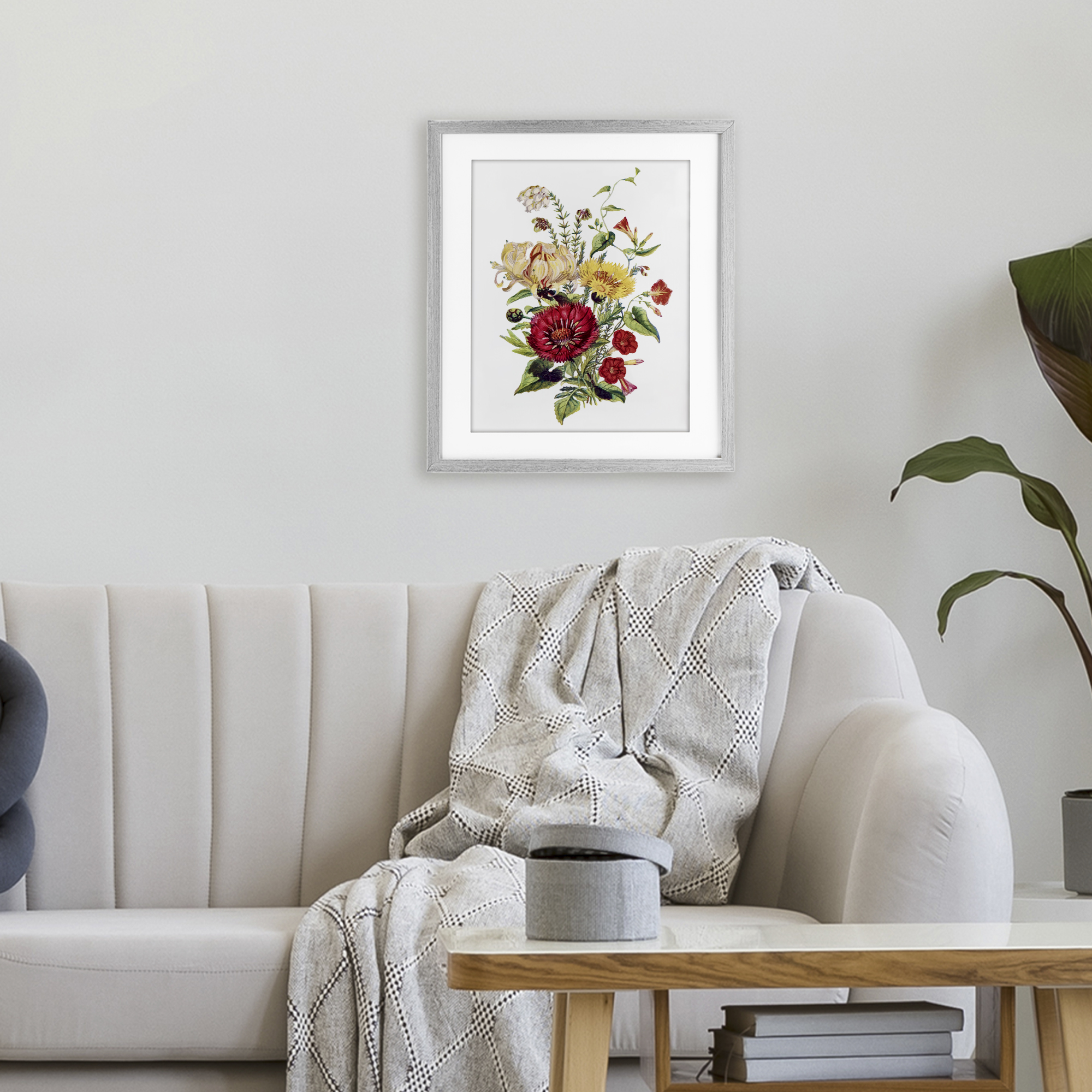 Bundle Of Wild Florals Gray Framed Print Under Glass, design by Lettered and Lined