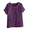 thumbnail image 4 of Plus Size Tops for Women Short Sleeve Button Floral Print Casual T-shirt Blouse Purple XXXXL, 4 of 4