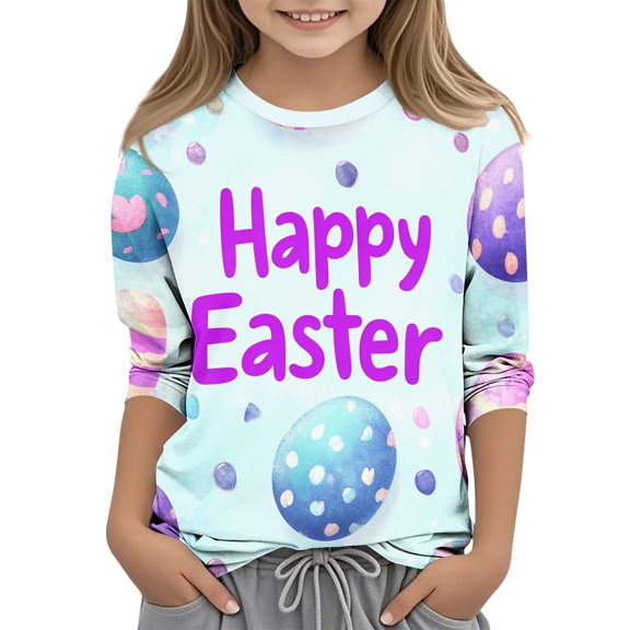Avtoify Girls Long Sleeve Shirts Children's Fashion Heart Printed 3/4 Sleeve Round Neck Fashionable and Casual Tops/shirt