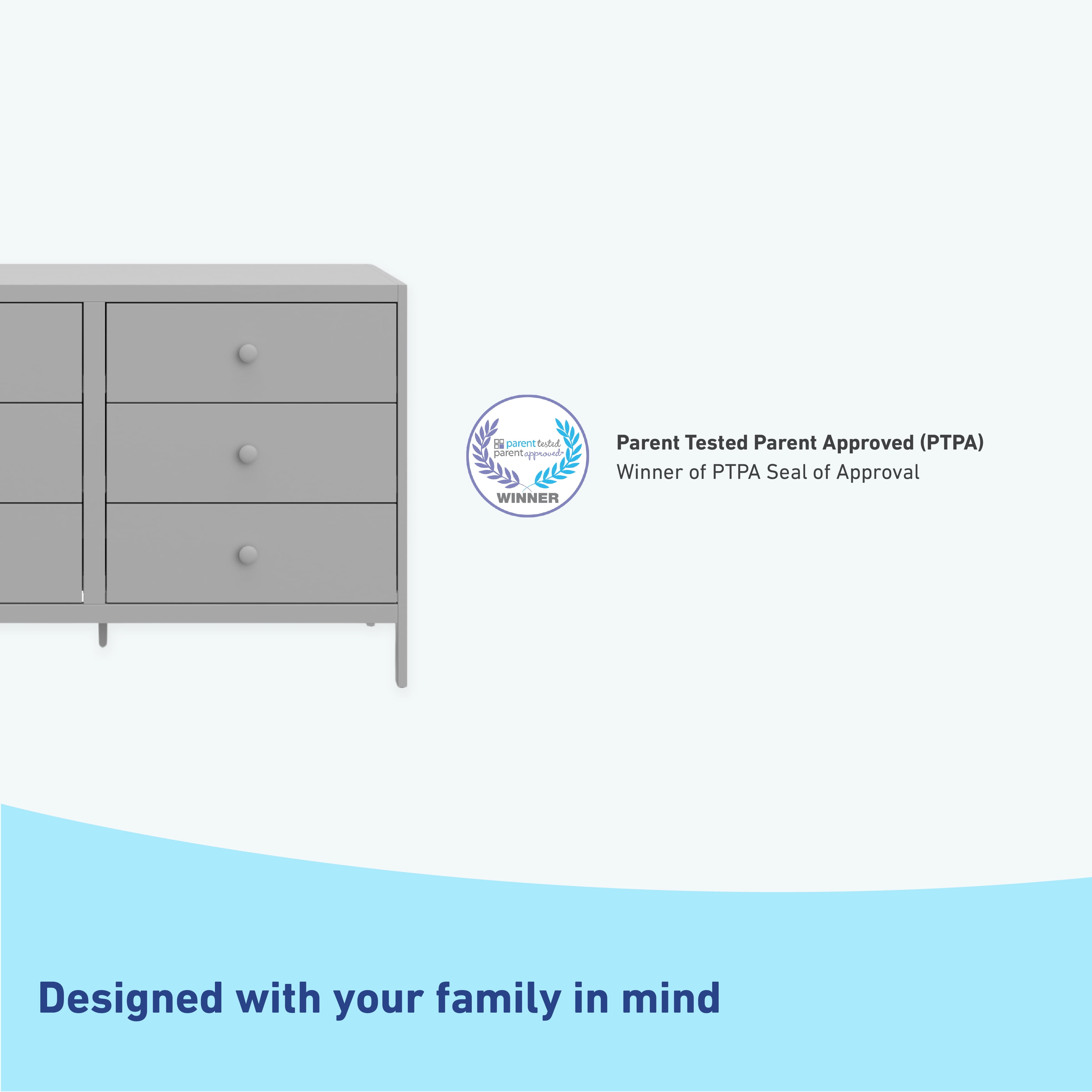 Graco Universal 6 Drawer Nursery Double Dresser, Pebble Gray