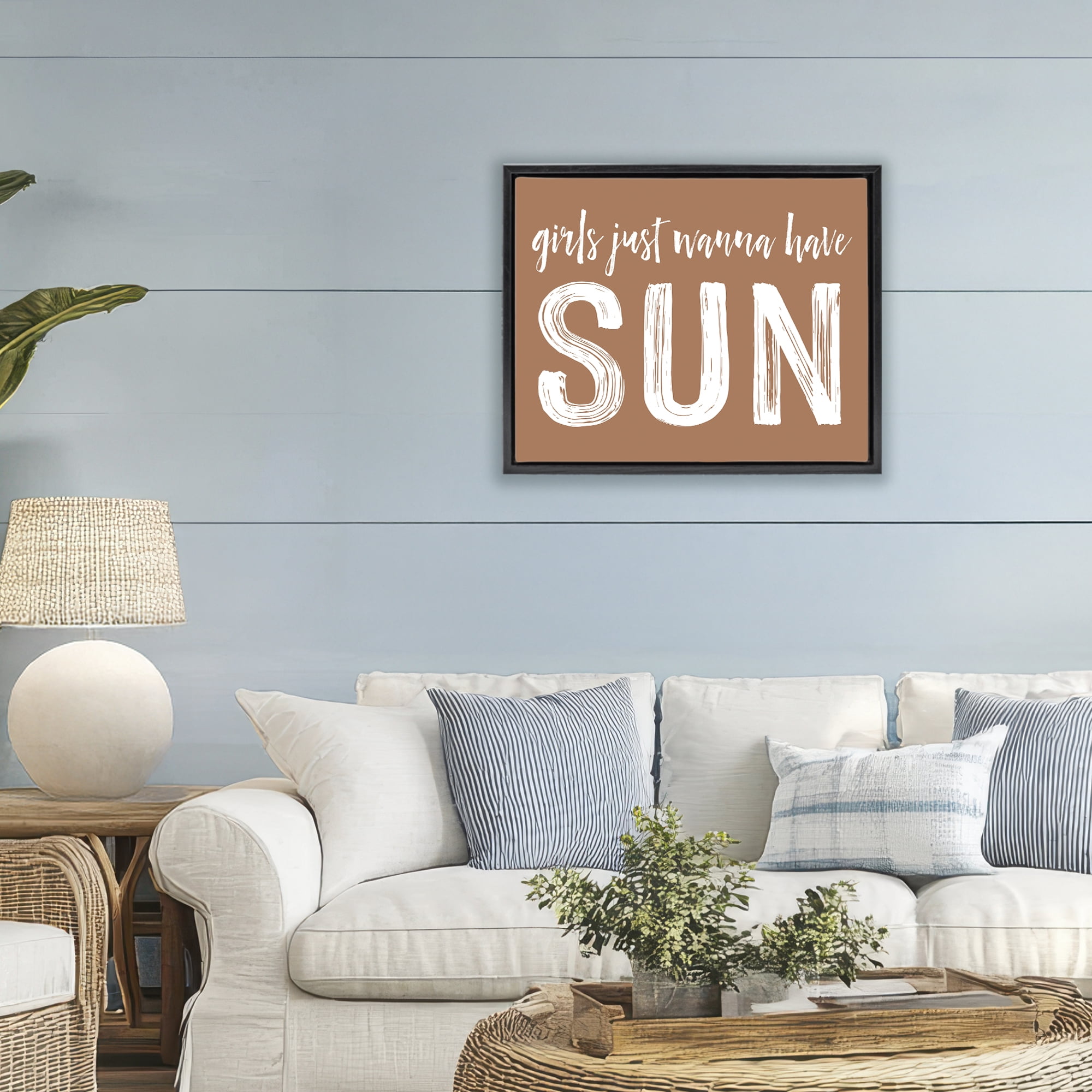 Girls Wanna Have Sun Brown Black Framed Floater Canvas Wall Art, design by Lettered and Lined