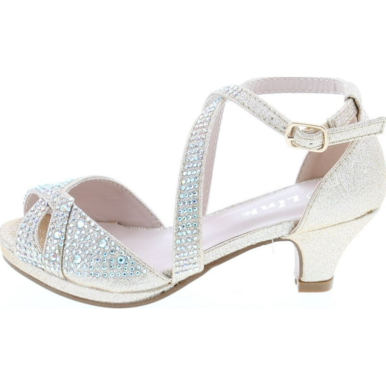 Link Fantastic-90K Girl's Rhinestone Criss Cross Ankle Strap