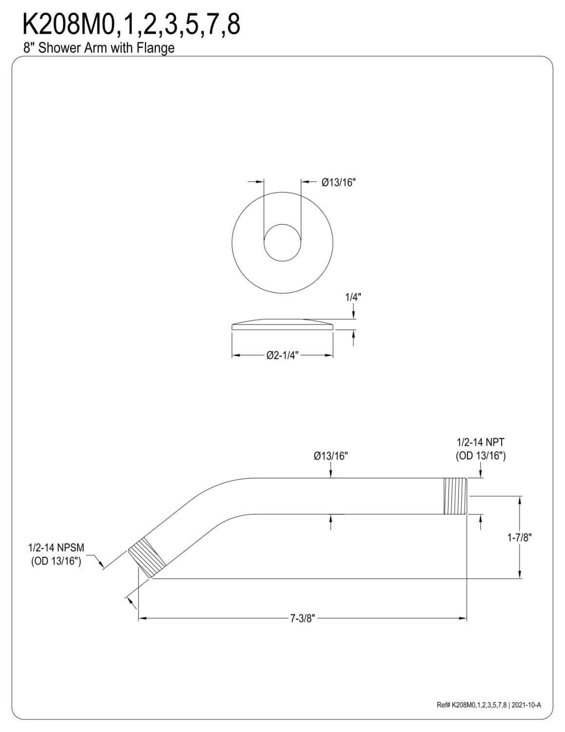 Kingston Brass K208M0 Trimscape 8" Shower Arm with Flange, Matte Black