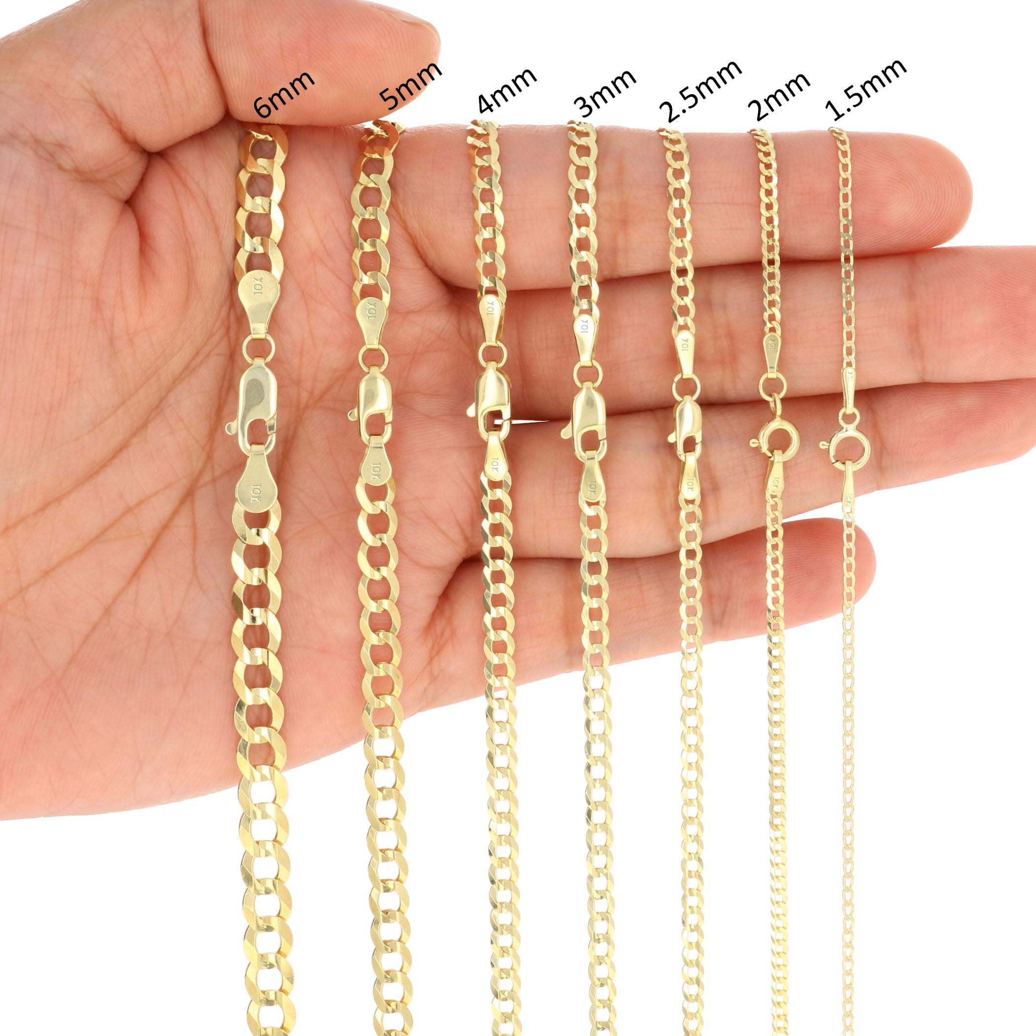 Nuragold 10K Real Yellow Gold Solid Cuban Curb Link Chain Necklace 16"-30" (1.5mm-12mm) Italian Jewelry for Men & Women