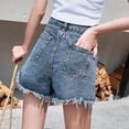 thumbnail image 3 of Pantalones cortos de mezclilla para mujer verano 2019 nuevo versátil blanco borde áspero cintura alta delgada versión coreana pantalones sueltos de pierna ancha para estudiantes, 3 of 5