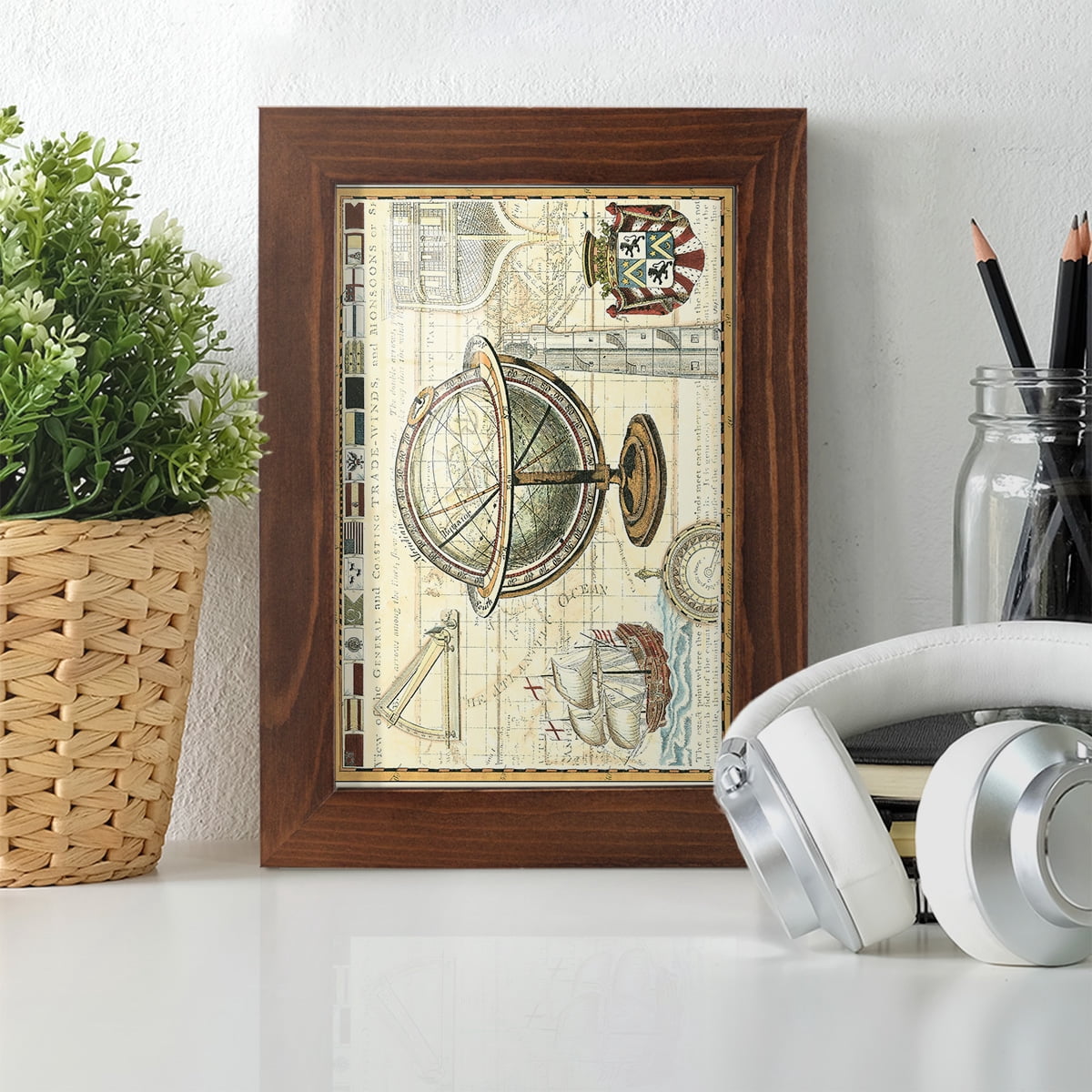 Nautical Map II -Framed Print w/glass-Chestnut
