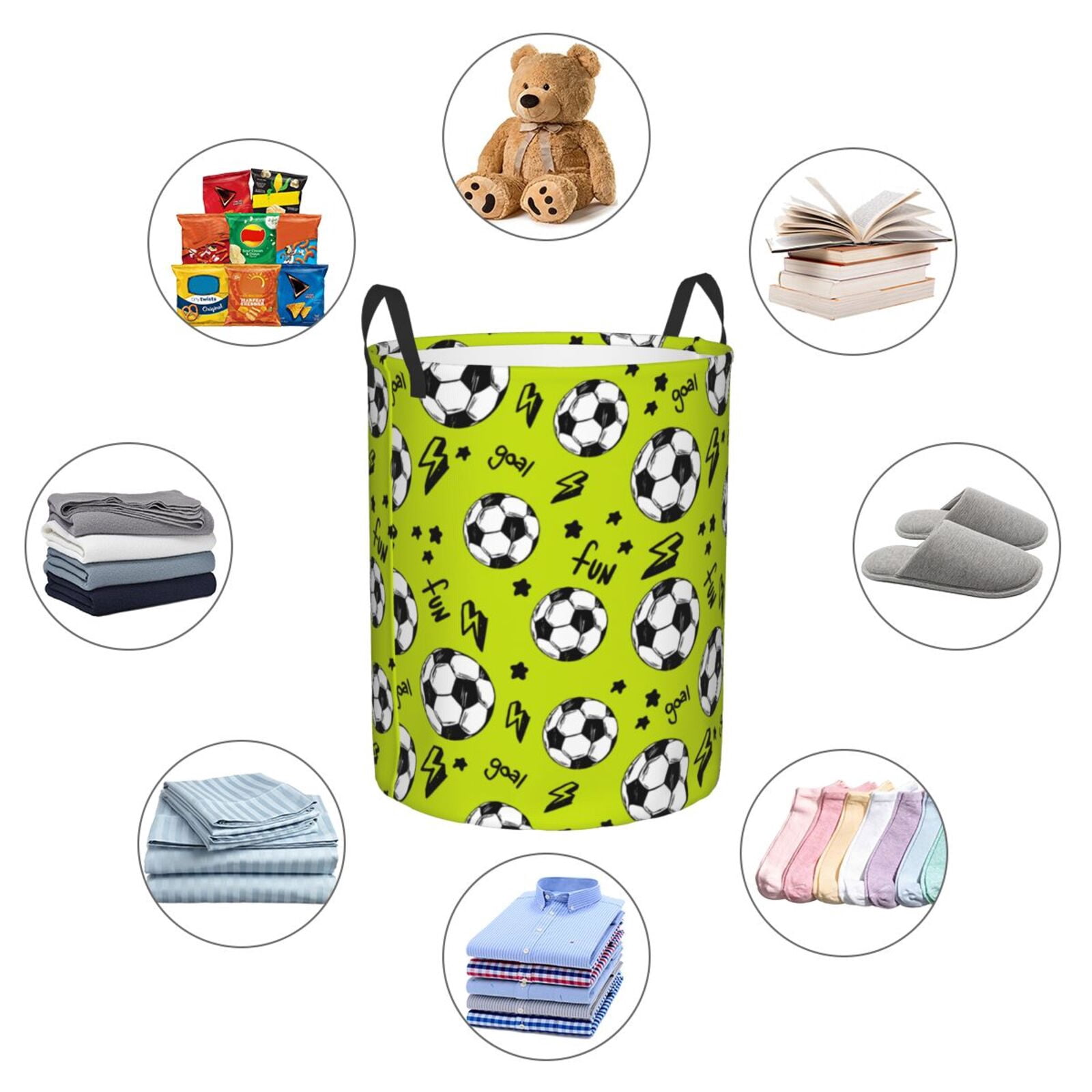 Large Laundry Basket with Handles - soccer football star lightgreen Kids Baby Dirty Clothes Laundry Hamper for Bedroom Aesthetic