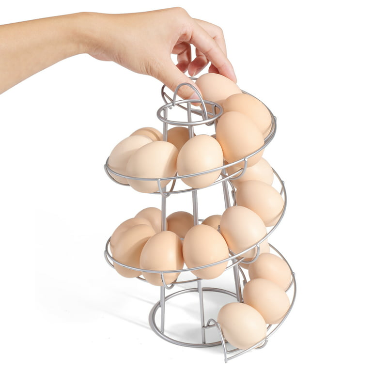 Giftgarden Metal Egg Skelter, Spiral Design Egg Dispenser Rack Holder with  Storage Basket for Countertop, Kitchen
