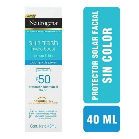 Protector solar facial sin color Neutrogena Sun Fresh Hydro Boost con FPS 50, 40ml