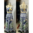 thumbnail image 5 of Womens Printed Skirt Outfits Floral Halter Crop Top A Line Maxi Skirt Casual Going Out Sets Blue XL, 5 of 6