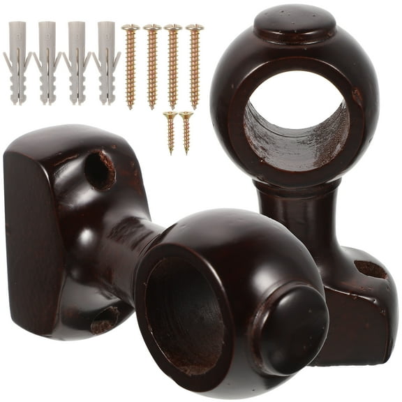 GOOHOCHY Wood Curtain Rod Holders Brown for Home Decoration 2Pcs 3.9x2.2x1.2In