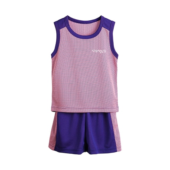 Nilvkv Boys Short Sets, Boys Summer Outfits, Colorblock Mesh Tank Top and Shorts Set Football Training Sporty Pink 4-5 Years