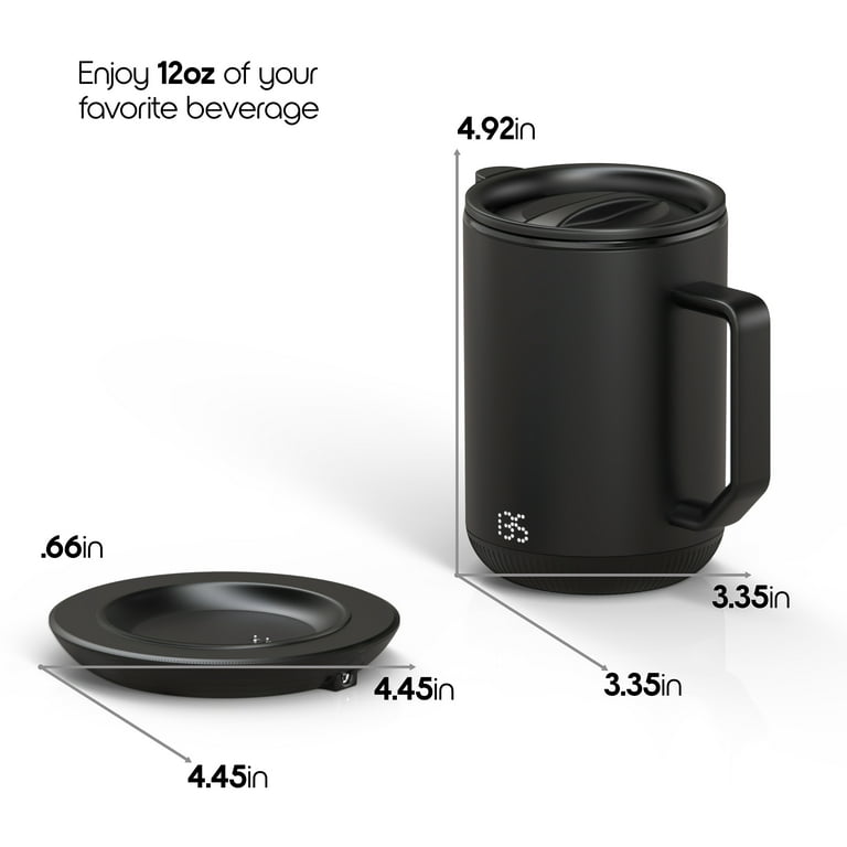 ionMug and Charging Coaster – 12oz. Stainless Steel Self Heating Coffee Mug  with Lid 