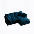 thumbnail image 3 of Modern Blue Chenille Two-Seater Sofa with Footrest and Ottoman, 85×80×75cm, Sturdy Frame, 3 of 11