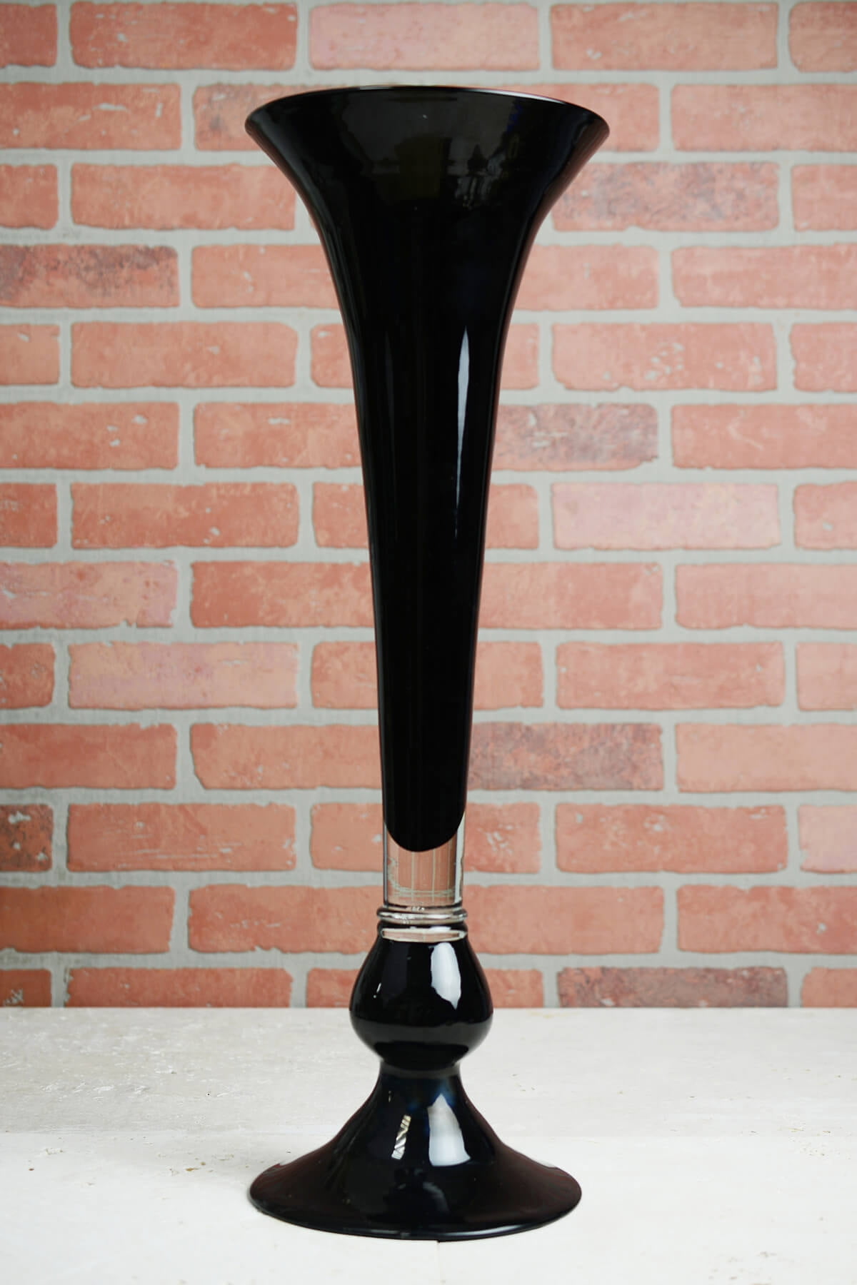2 Pieces of Black Glass 23 inch Trumpet Vase