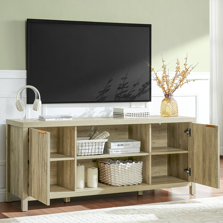 Oakham Fluted TV Stands Entertainment Center for 65 inch TV Modern Farmhouse TV Console with Doors Cabinet Media Console with Storage Sunwashed