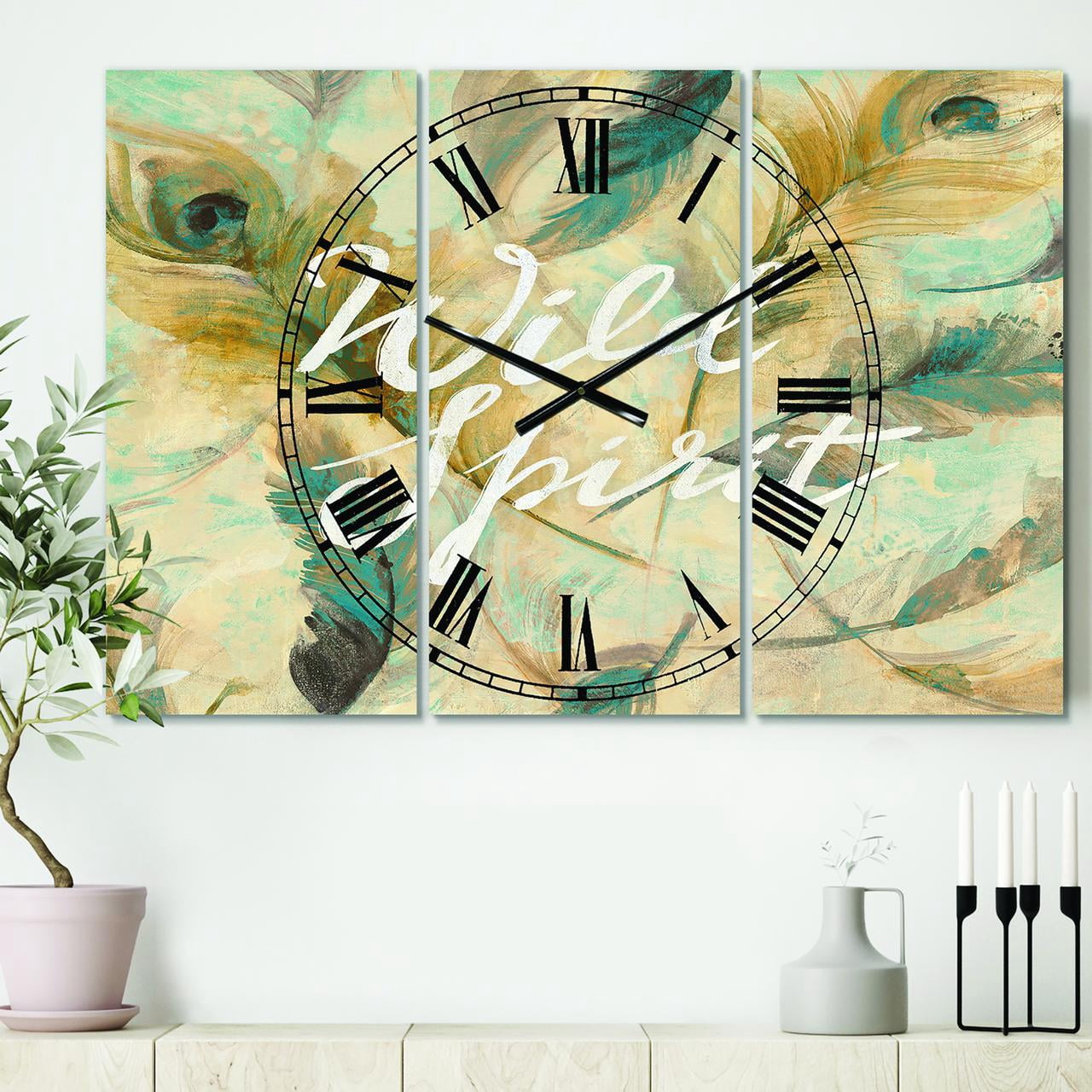 Designart 'Wild Spirit Blue And Cream Cottage Feathers' Traditional Wall Clock
